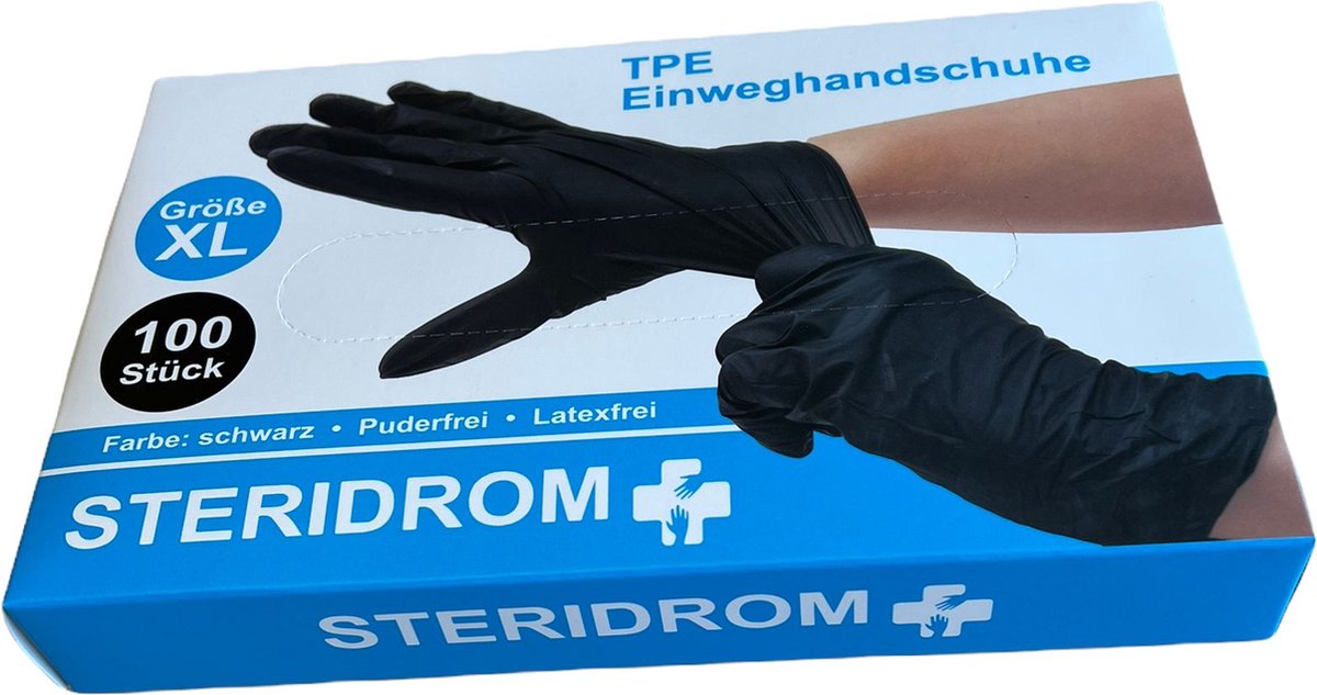 Goedkoopste Zwarte TPE Wegwerphandschoenen Poedervrij Maat XL – 100 Stuks