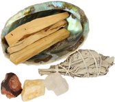 Abalone Succes Kit Soulfloating - Abalone schelp, Witte salie - Palo Santo sticks, Edelstenen (Tijgeroog, Agaat en Aquamarijn) - incl. handleiding NL - voor energetische reiniging