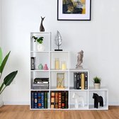 MEUBELEXPERT - boekenkast plank opslag trap vormige boekenplank 10 vakken voor kantoor woonkamer slaapkamer wit