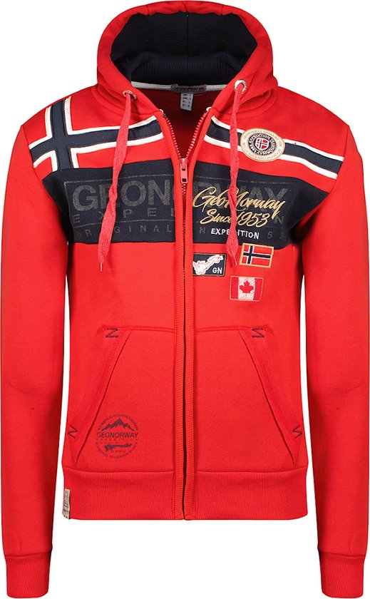 Cardigan à Capuche Homme Imprimé Rouge Geographical Norway - XL