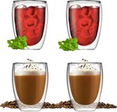 GLAEZ® Dubbelwandige Glazen - Latte Macchiato Koffieglazenset - Koffiekopjes/Theeglazenset - Koffieglazen Handgeblazen - 4x Dubbelwandige koffieglazenset - Vaatwasserbestendig - 45