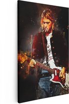 Artaza Canvas Schilderij Kurt Cobain speelt Gitaar - 80x120 - Groot - Muurdecoratie - Canvas Print