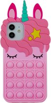 Peachy Unicorn Pop Fidget Bubble siliconen eenhoorn hoesje voor iPhone 11 - roze