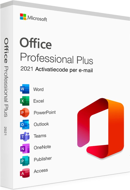 Microsoft Office 2021 Professional Plus - Voor 1 PC - Windows 10 en 11 - Retail 32 en 64 bit versie - Product Key - Activatiecode per e-mail