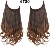 Premium Fiber Synthetic Clip in Extensions Single / Wire Extensions - BodyWave - 45cm- (#6T30) Dark Brown Ombre Warm Ginger Brown  M01