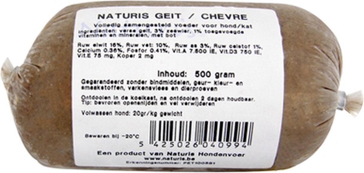 Diepgevroren Hondenvoer Naturis - Geit Eend 500gr - Natuurlijke Voeding, Eliminatiedieet, Graanvrij