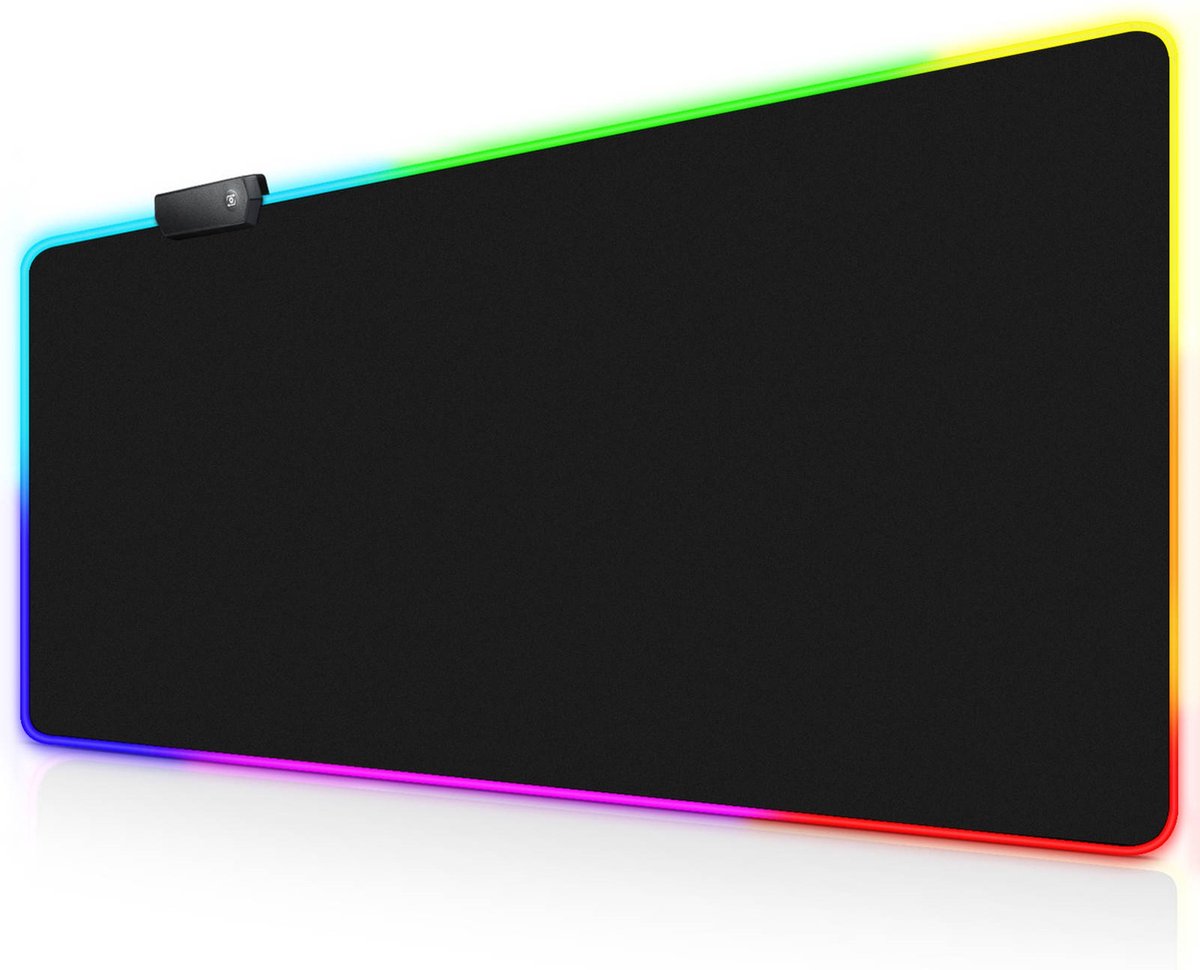 Gaming Muismat XXL RGB 800 x 300 x 4mm - Muismat Zwart - 12 verlichtingsmodi - Onderkant van rubber - Waterdicht oppervlak - USB aansluiting - XXL mouse pad - Voor gamer - Computer pc - Mac