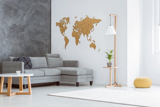 MiMi Innovations Carte du Wereldkaart en Bois de Luxe - Décoration Décoration murale - Véritable Puzzle avec Noms de Pays - 150x90 cm/59.1x35.4 pouces - Marron