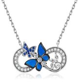 Akyol - Zilveren ketting - ketting - ketting met hanger - ketting met vlinder  - vlinder - blauwe ketting - zilver - collier - accessoires