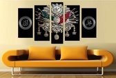 Canvas Paintings - 5 Pieces Ottoman State Coat of Arms Black Background Canvas Painting (5 Parça Osmanlı Devlet Armalı Siyah Fonlu Kanvas Tablo)
