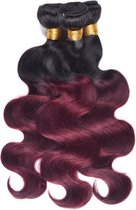 Mandy’s Haar Extensions - Hair Extensions - 100 % Echt Haar - Dubbel Geweven - Hoge Kwaliteit - 1 Bundel - Zwart, Rood - 30.5 cm