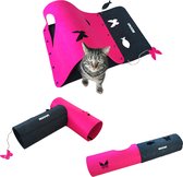 Moowi Roll’Mat - Kattentunnel - Speelmat Kat - Speeltunnel kitten - Katten Speelkleed - Kattenspeeltjes - 2 in 1 - Roze