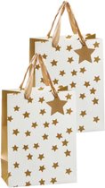 Set van 6x stuks luxe papieren giftbags/tasjes met sterretjes goud 26 x 32 x 12 cm - cadeau tassen