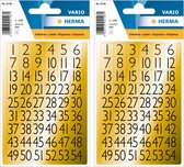 Stickervelletjes met 432x stuks plak cijfers/getallen 1-99 zwart/goud 13x12 mm
