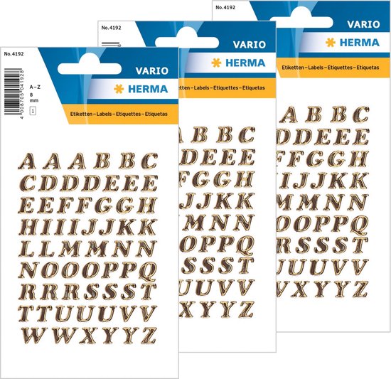 3x Stickervelletjes met 61x stuks plak letters alfabet A tot Z goud/folie 8  mm | bol.com
