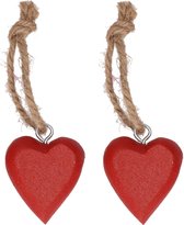 4x stuks rode hartjes aan touwtje 5 cm - Sleutelhangers - Valsentijnsdag decoratie hangertjes