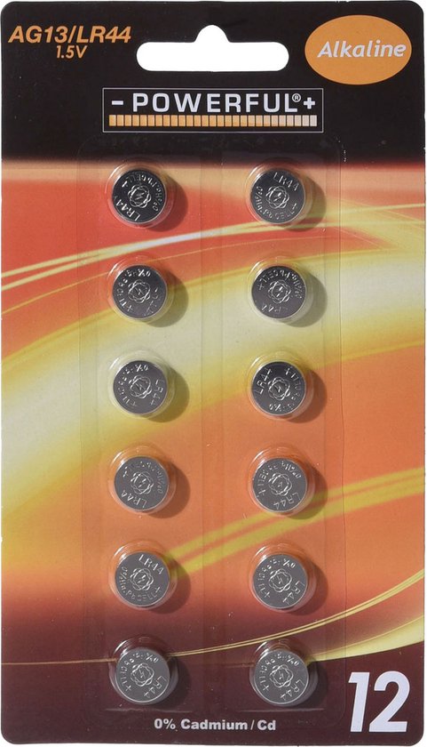Pile bouton 1.5V AG13 / L1154 Powerful Alkaline 12 pièces sous