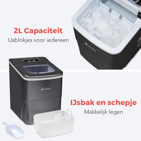 Machine à glaçons KitchenBrothers - 2 litres - 6-8 min. - 12kg/24h - Ice Block Maker avec Ice Scoop - Zwart