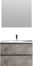 Badkamermeubel 80 cm betonlook mineraalmarmer wastafel glans wit 1 kraangat Hanga
