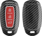 kwmobile hoes voor autosleutel compatibel met Hyundai 3-knops autosleutel Keyless Go - Autosleutelbehuizing in rood / zwart - Carbon design