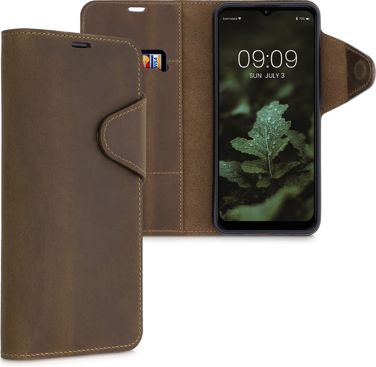 kalibri telefoonhoesje voor Motorola Moto G30 / Moto G20 / Moto G10 - Hoesje met pasjeshouder en standaard - bruin - Wallet case