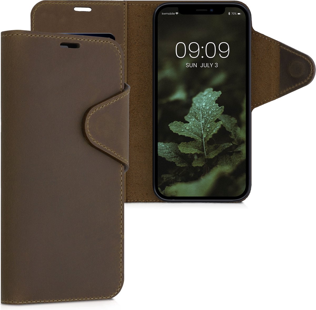 kalibri telefoonhoesje voor Apple iPhone 12 / 12 Pro - Hoesje met pasjeshouder en standaard - bruin - Wallet case