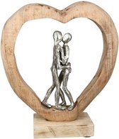 Gilde Handwerk - Koppel liefdespaar - Eerste kus - Alluminium in mangohout - Liefde - Valentijn - Love - Decoratief beeld