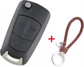 3 Knoppen sleutelbehuizing HU100RS8 geschikt voor Opel Astra / Opel Vectra / Opel Corsa / Opel Zafira / Opelsleutel +  gevlochten bruin PU-lederen sleutelhanger.