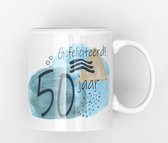 Mug dans les tons bleus 50 ans tasse pour café ou thé sachet de café sachet de thé cadeau pour elle ou lui, anniversaire