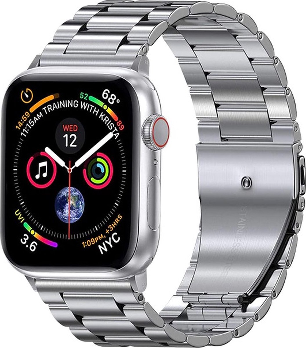 DrPhone RSV7 Armband - Roestvrij Stalen Band – Geschikt voor Apple Watch Band 42/44/45/46/49mm – Compatibel met Series 3, 4, 5, 6, 7, 8, 9, 10, SE en Ultra/Ultra 2 - Zilver