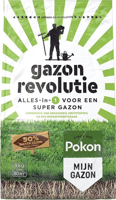 Pokon Gazon Revolutie 4kg - Gazonmest - Graszaad - Bodemverbeteraar - Voor 80m² - Resultaat Binnen 15 Dagen