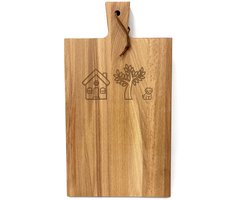 Stoer landelijk snijplankje-borrelplankje met tekst gravure HUISJE-BOOMPJE-BEESTJE. Cadeau-bruiloft-trouwdag-samenwonen. Het formaat is 20x30cm excl. handvat.