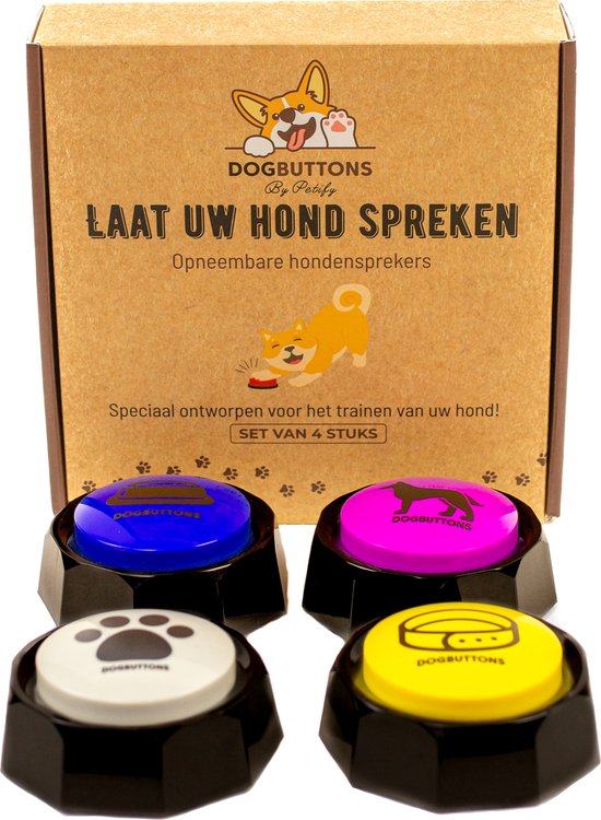 Dogbuttons® – PETIFY PREMIUM Praatknoppen –4 stuks - Praatknop – Hond – Opneembare Knoppen – Hond Praten – Hondentraining – Praatknoppen – Dog Button – Hondenknop – Huisdier – Honden Speelgoed Intelligentie – praten met Hond – Laat uw hond spreken!