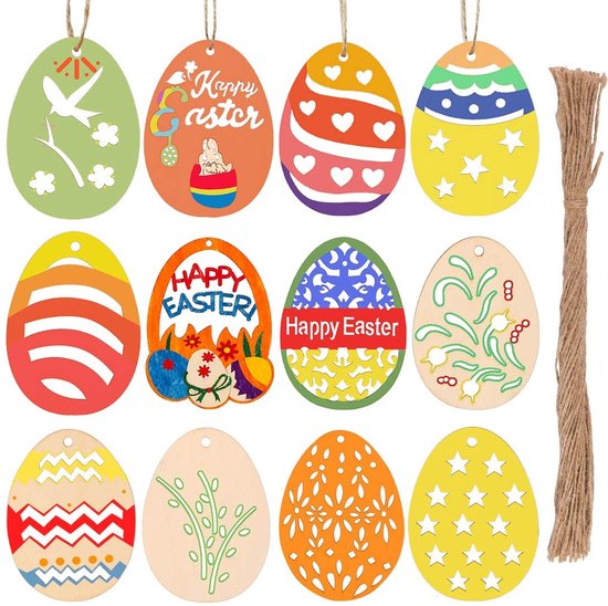 Schattige Houten Konijn Figuren - Paasdecoratie | Konijntjes Hout Hanger Paashangers Decoratie Kinderkamer Versiering Geboorte Baby Babyshower Guirlande Banner Pasen Paashaas
