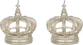 Decoratie Hanger set van 2 Kroon Ø 6*8 cm Wit, Goudkleurig Kunststof Kerst
