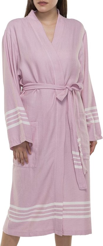 Hamam Badjas Krem Sultan Rose Pink - XS - unisex - hotelkwaliteit - sauna badjas - luxe badjas - dunne zomer badjas - ochtendjas