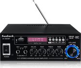 Sunbuck HiFi Versterker - SD/MP3/USB -  Hifi Bluetooth Eindversterker - 2x Mic - AUX1 en AUX2 - CD/DVD - Speaker system - Incl. Afstandsbediening - 200 x 70 x 190mm - Zwart