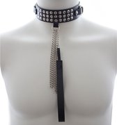 Nooitmeersaai - PU leren halsband met studs en riem - zwart