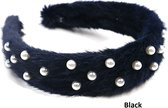 Fluffy Haarband met Parels - Diadeem - Breedte 3 cm - Zwart