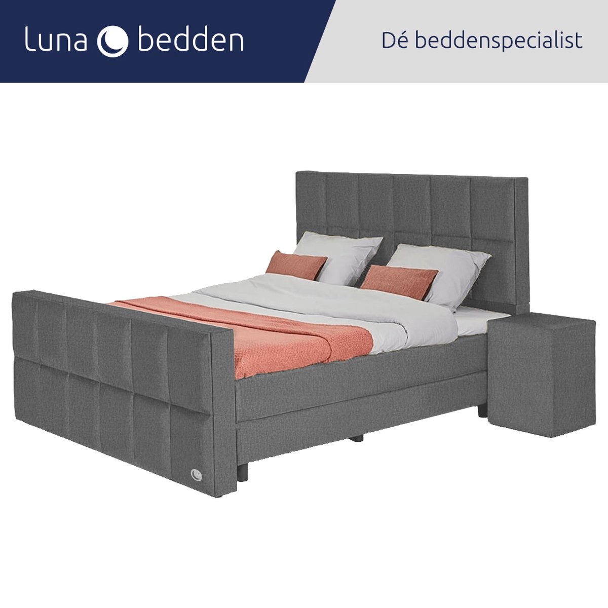 Luna Bedden - Boxspring Skye - 200x210 Compleet Grijs 12 Vakken Bed