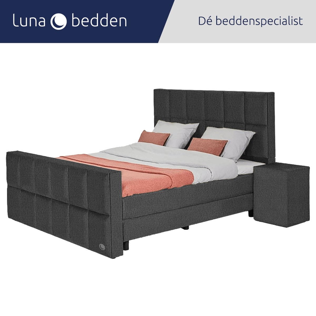Luna Bedden - Boxspring Skye - 140x210 Compleet Antraciet 12 Vakken Bed