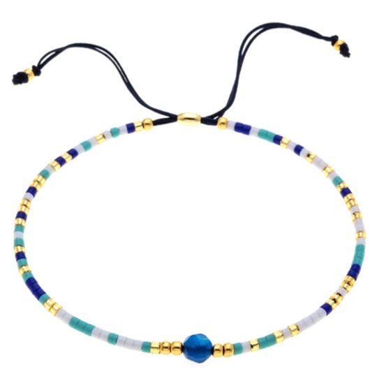 Bracelet en perles fines Ibiza - Blauw Wit Vert Wit - Femme - Lieve Jewels