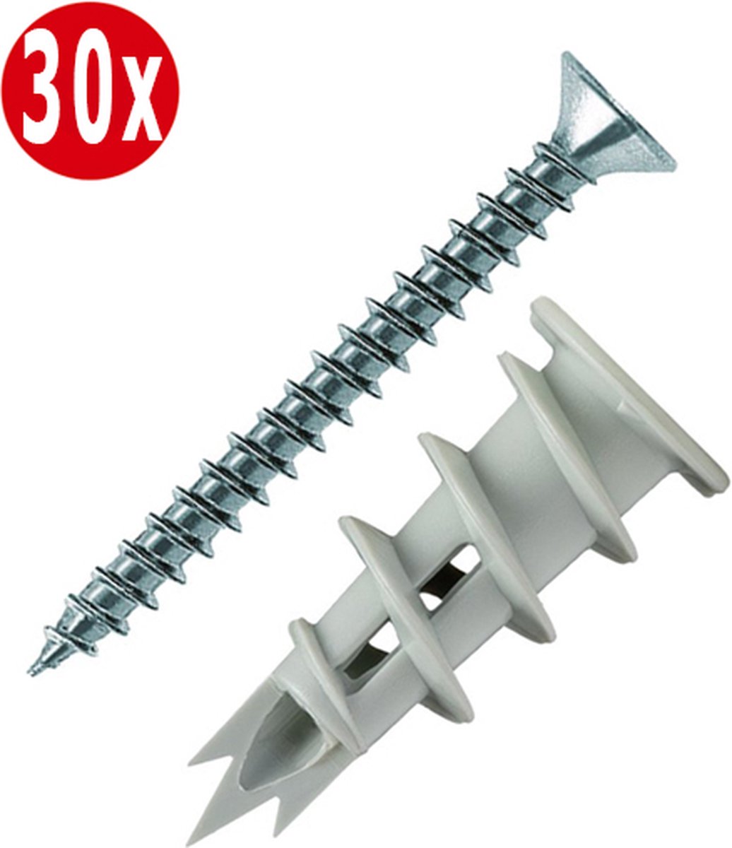 Tornitrex Hollewandplug | Gasbeton Plug Inclusief Schroef | 30 Sets - Tornitrex