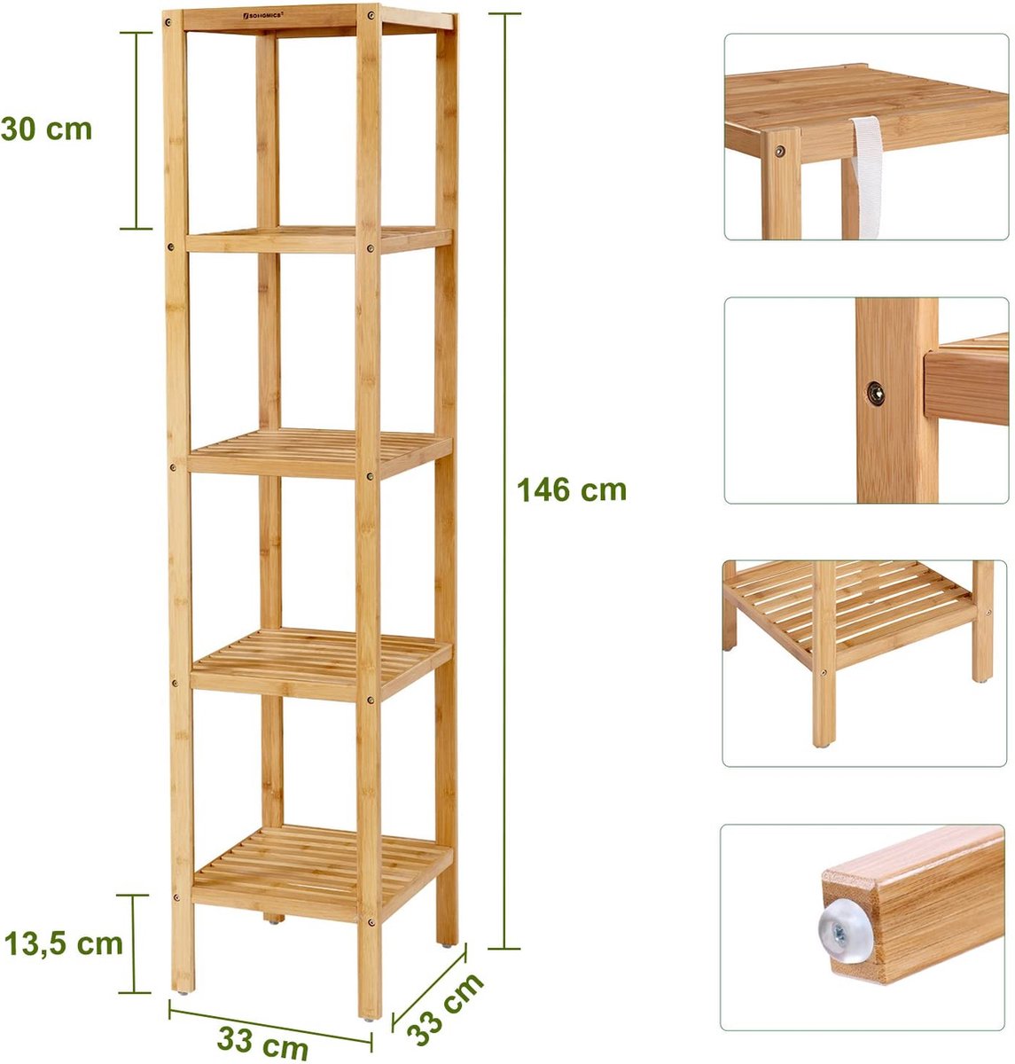 SONGMICS 5-laags bamboe badkamerplank staande plank keukenplank smal