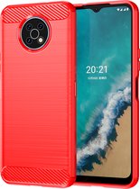 Nokia G50 Hoesje, MobyDefend TPU Gelcase, Geborsteld Metaal + Carbonlook, Rood | GSM Hoesje / Telefoonhoesje Geschikt Voor: Nokia G50