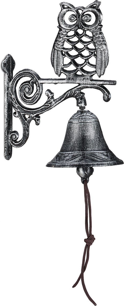 4x deurbel gietijzer - tuinbel uil - vintage tuindecoratie zilver - buitenbel — afbeelding 3