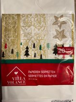Servetten goud met sterren rechts - kerstmis 1 x 20 stuks - 3 laags - 33x33 cm - wit goud servetten