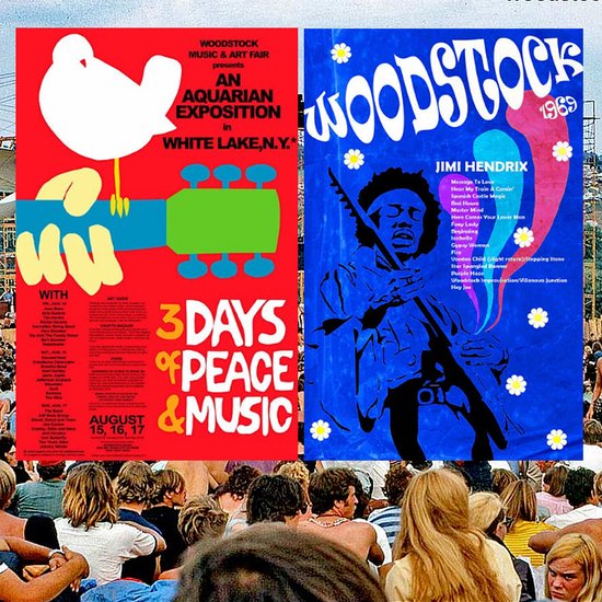 Allernieuwste SET 2x Toile Peinture WOODSTOCK 1969 Musique Festival- Souvenirs - couleur - 2x 50x70 cm
