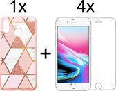 iPhone 7/8/SE 2020 Hoesje Marmer Roze Driehoek Print Siliconen Case - 4x iPhone 7/8/SE 2020 Screenprotector