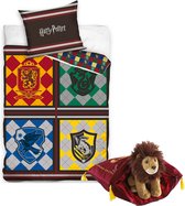Harry Potter Dekbedovertrek- Zweinstein Logo- Hogwarts- 1 persoons- 140x200- Katoen, incl. Zweinstein school Griffindor Sierkussen